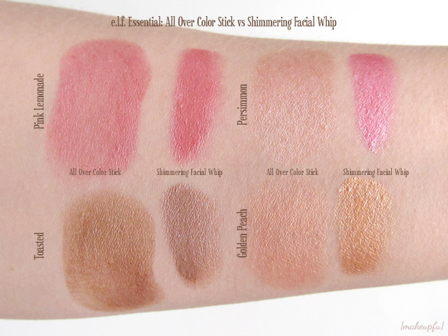e.l.f. Essential: All Over Color Stick vs. Shimmering Facial Whip